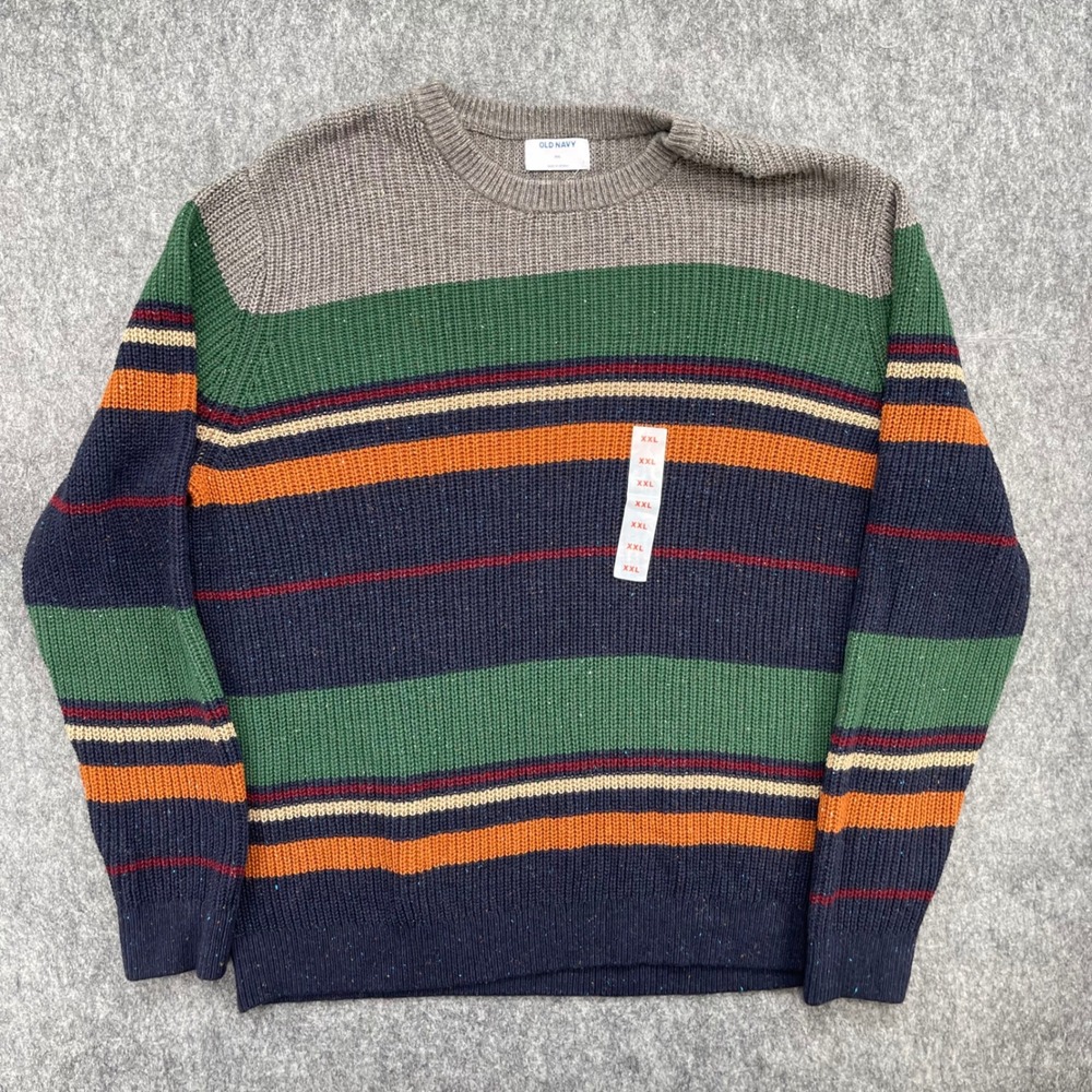 Old Navy Sweater Mens XXL Multi Color Striped Ribbed Knit Flecked Yarn New